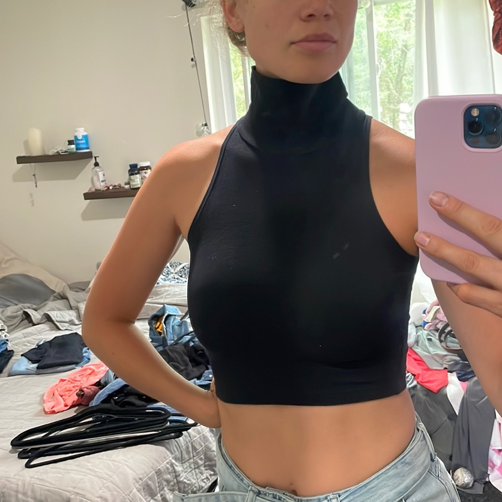 American Apparel Black turtle neck crop top